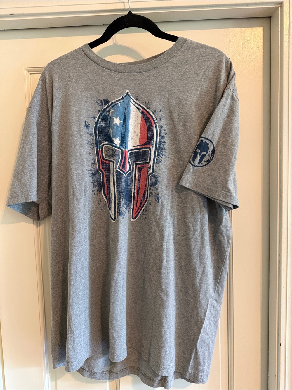 Gray T-Shirt with American Spartan Helmet Graphic